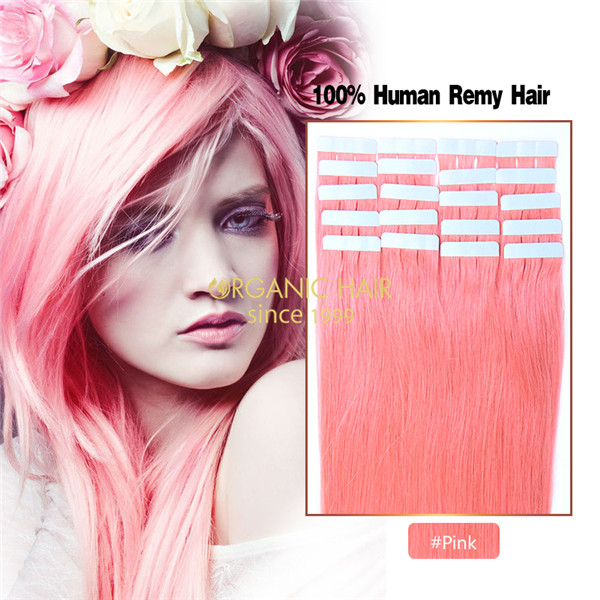 Pink hair extensions tape in remy hair extensions